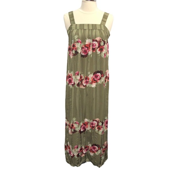 Banana Republic Size 00P Petite Lucia Apron Floral Patio Maxi Dress Zip Green - Picture 1 of 11